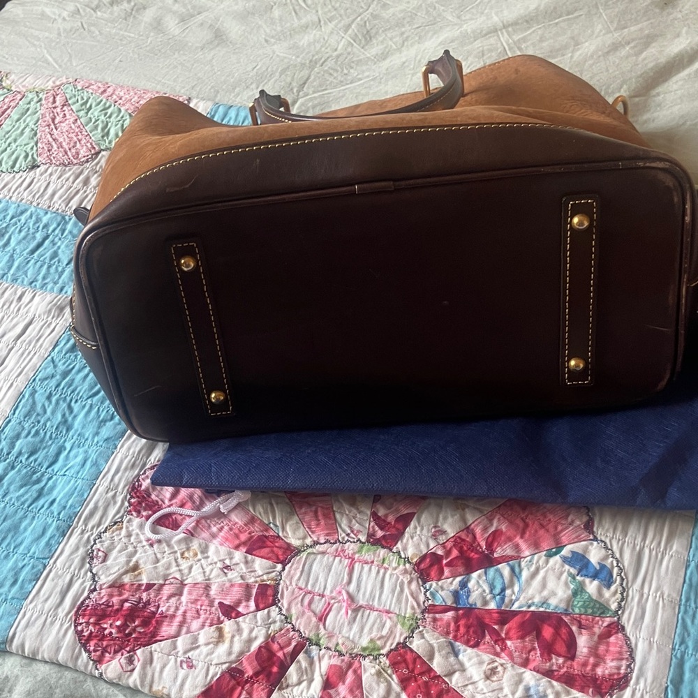Dooney & Bourke Cognac and Dark Brown Leather Satchel - Picture 9 of 9